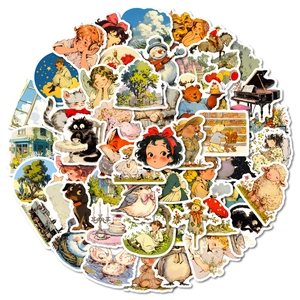 Set of 50 vintage cartoon graffiti stickers featuring animals and characters for laptops