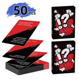Detailed set of 50 double-sided truth or dare game cards in a red and black box