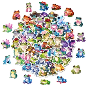 Lot de 50 autocollants de grenouilles mignonnes et étanches avec des motifs colorés