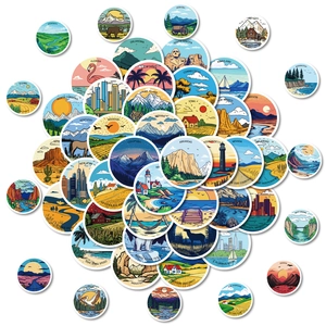 Lot de 50 autocollants circulaires des États américains, style vintage avec paysages
