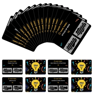 Name Three truth or dare scratch-off party game cards with yellow and black pop art design