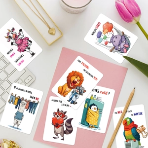 Set mit 50 lustigen Cartoon-Tierkarten mit englischen Sprüchen für Scrapbooking-Deko