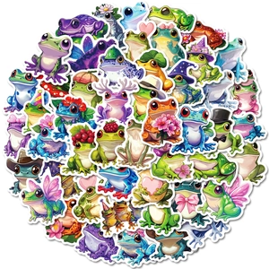 Lot de 50 autocollants de grenouilles mignonnes en divers designs colorés et étanches