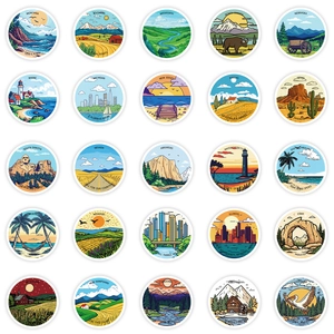 Lot détaillé de 25 autocollants de voyage vintage USA avec illustrations de paysages rétro