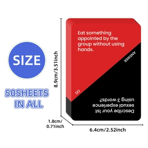 50-pack Truth or Dare party game cards for adults featuring red and black interactive design