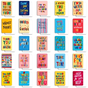 Set of 25 colorful graffiti-style thank you cards with unique English typography and envelopes