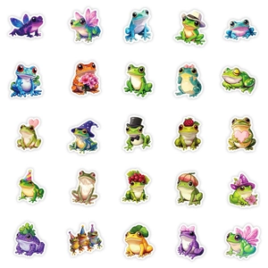 Vue détaillée de 25 autocollants de grenouilles mignonnes aux designs variés