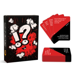 Macro view of Truth or Dare cards with 50 pieces and 18 plus adult social game box