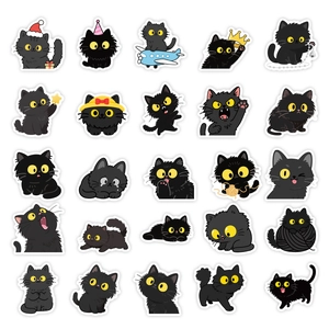 Lot d'autocollants de chats noirs mignons pour journaux et ordinateurs portables