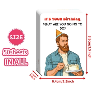 50pcs colorful cartoon birthday cards set measuring 8.9cm by 6.4cm for gift messages
