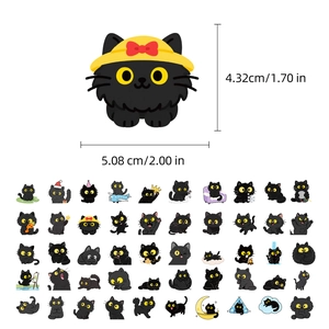 Lot de 50 autocollants de chat noir mignon pour ordinateurs portables avec dessins créatifs
