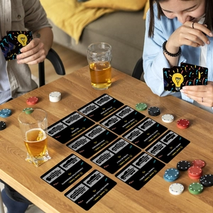 Close-up of interactive Truth or Dare scratch cards with beer styles and Marvel themes