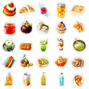 56 pegatinas de comida realistas en acuarela para maletas y decoración de diarios DIY