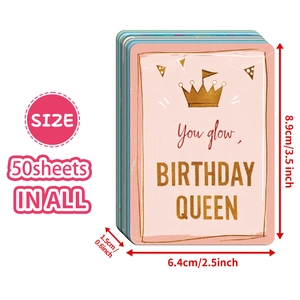 Set di 50 biglietti d'auguri rosa Birthday Queen con corona d'oro e angoli arrotondati