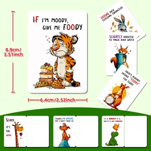 Primer plano de tarjetas de 8,9 x 6,4 cm con ilustraciones de animales y frases graciosas