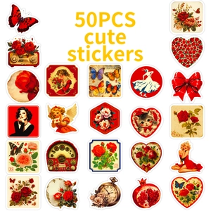 50pcs vintage rose stickers set for scrapbooking with butterfly and retro motifs