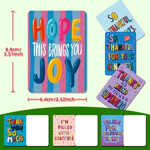 Detailed size view of colorful 3.5x2.5 inch motivational gratitude and thank you cards