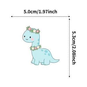 Dinosaurier-Aufkleber mit Blumenkrone und exakten Maßen von 5,0x5,3 cm im Detail