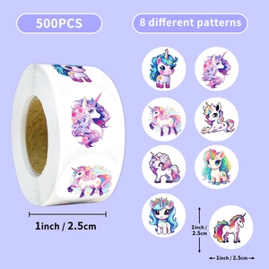 Lindas Pegatinas Decorativas Redondas de Unicornio de Dibujos Animados para Envoltura de Regalos Álbum de Recortes Etiquetas Adhesivas