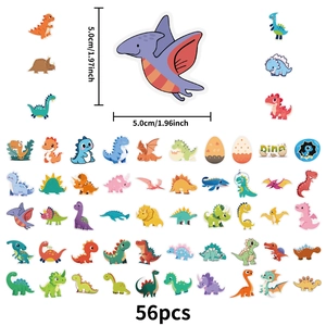 56Pcs cute waterproof cartoon dinosaur PET stickers set for DIY scrapbooking and laptops