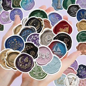 56 pieces of vintage 3D relief wax seal stickers in various colors for DIY crafts