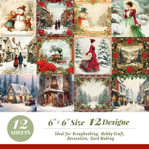 6x6 inch Victorian winter scrapbooking paper set with 12 vintage Christmas designs