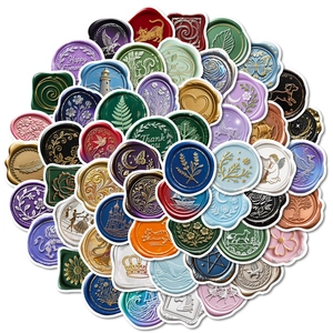 Set of 56 vintage wax seal stickers in various colors for scrapbooks and journals