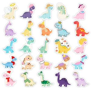 Set aus 25 süßen Cartoon-Dinosaurier-Aufklebern mit Hüten für Kinderbelohnungen