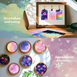 Macro view of 12pcs purple starry sky scrapbooking papers used for art album DIY