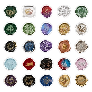 Collection of 25 vintage wax seal stickers in various colors and embossed patterns