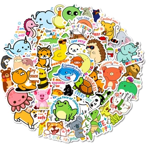 Pack of 50 cute waterproof animal stickers with inspirational English quotes for kids