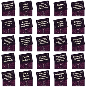 Set mit 25 violetten interaktiven Trinkspielkarten für Partys mit Weinglas-Designs