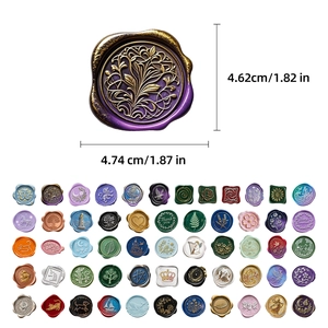 Detailed size specifications for vintage wax seal stickers with 60 unique colorful designs