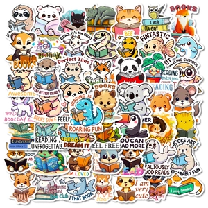 Cartoon Animals Reading Books Stickers Waterproof PVC Decorative Decals For Laptop Journal Scrapbook Students Stationery Gift
