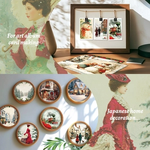 Detailed view of Victorian winter scrapbooking paper in vintage round frames