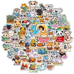 56Pcs cute cartoon animal reading stickers for laptop decor and stationery decoration