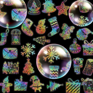 Holographic Christmas Stickers Waterproof PET Decorative Decals For Scrapbooking Journaling DIY Crafts Holiday Supplies