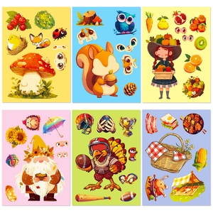 Lot de 6 autocollants de puzzle de Thanksgiving avec écureuils d'automne et champignons
