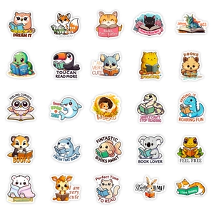 Set of 56 Kawaii cartoon animal reading stickers for laptop and planner decoration