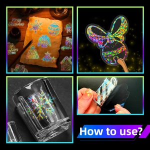 Holographic PET Christmas stickers with laser silver foil for scrapbooking and DIY decor