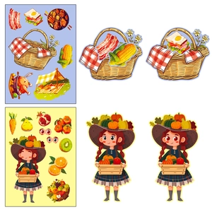 Autocollants puzzle de Thanksgiving avec écureuils d'automne, champignons et pique-nique