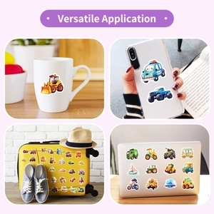 50pcs cartoon vehicle stickers for kids luggage showing versatile decor applications