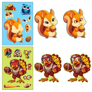 Détails d'autocollants de Thanksgiving avec des motifs de puzzle d'écureuil et de dinde DIY
