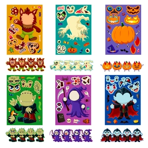 6 Blatt Halloween Sticker zum Gesichter Gestalten mit Kürbis und Vampir Motiven