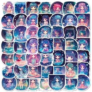 Dreamy Starry Sky Girl Waterproof PVC Stickers For Water Bottle Phone Laptop Scrapbook DIY Decoration Girl Decals Gift