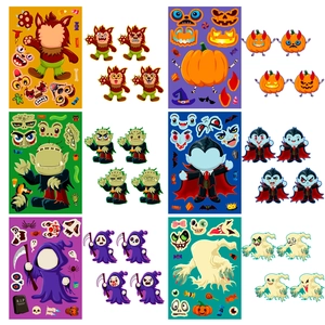 6er-Pack Halloween DIY Gesichtsaufkleber mit Kürbis, Vampir und Geist Cartoon-Charakteren