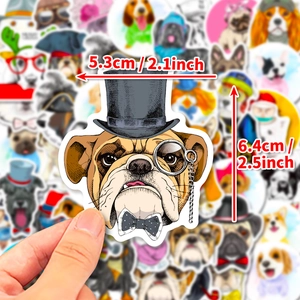 50 pieces cute dog stickers featuring a bulldog with top hat and monocle, size 2.5 inches