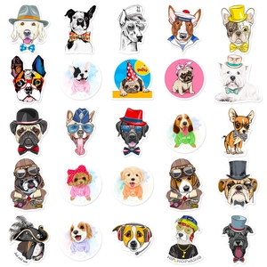 Set of 25 cute cartoon dog stickers featuring various breeds in stylish outfits for decor