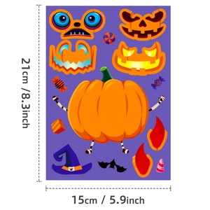 Detail eines 21x15cm Halloween Kürbis-Aufklebers mit verschiedenen DIY Gesichts-Elementen