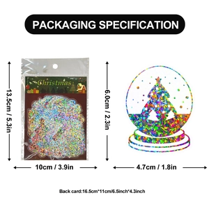 50pcs holographic Christmas PET stickers showing packaging size and tree design